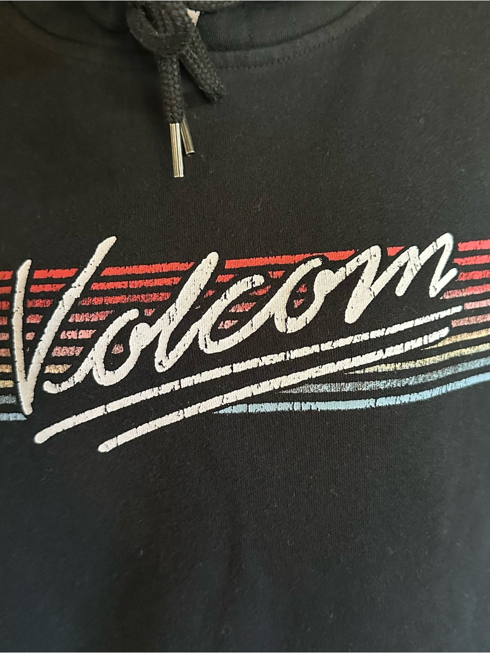 Volcom Black Pullover Hoodie Retro Stripe Logo Medium - Picture 2 of 5